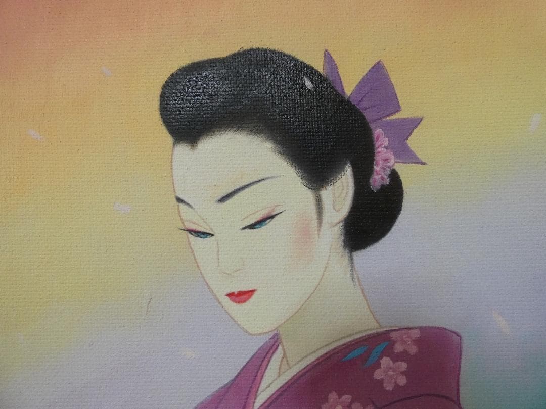 絵画 油彩　鶴田一郎「美人画」 サイン　F6サイズ　額装済み 肉筆手描き