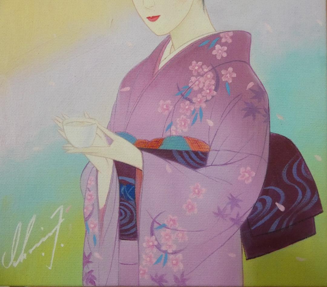 絵画 油彩　鶴田一郎「美人画」 サイン　F6サイズ　額装済み 肉筆手描き