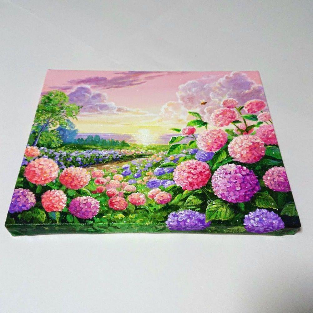 【夕映えの紫陽花】アクリル画 F3 風景画 絵画