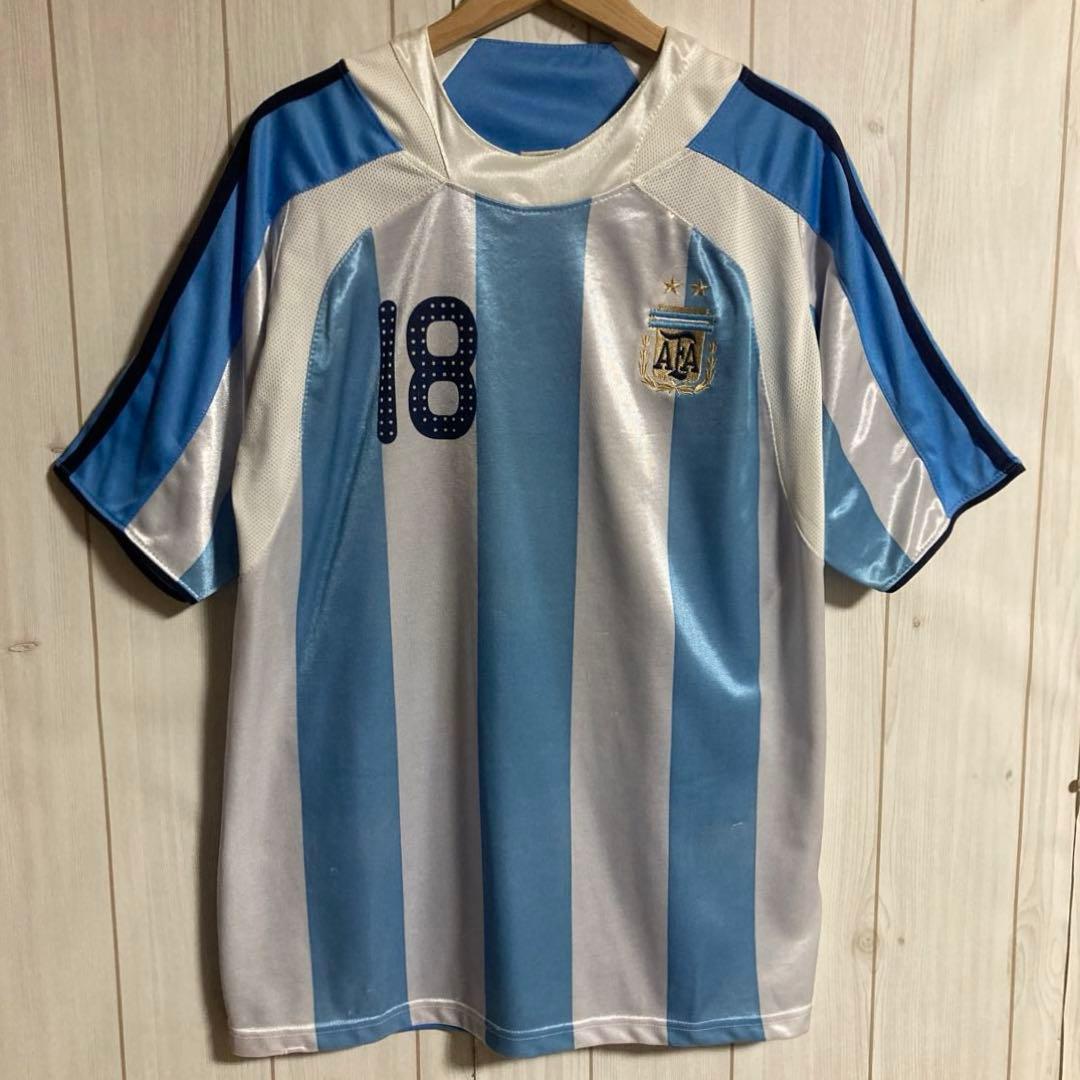 希少00sアルゼンチン代表リオネル・メッシ18番サッカーユニフォームゲームシャツ