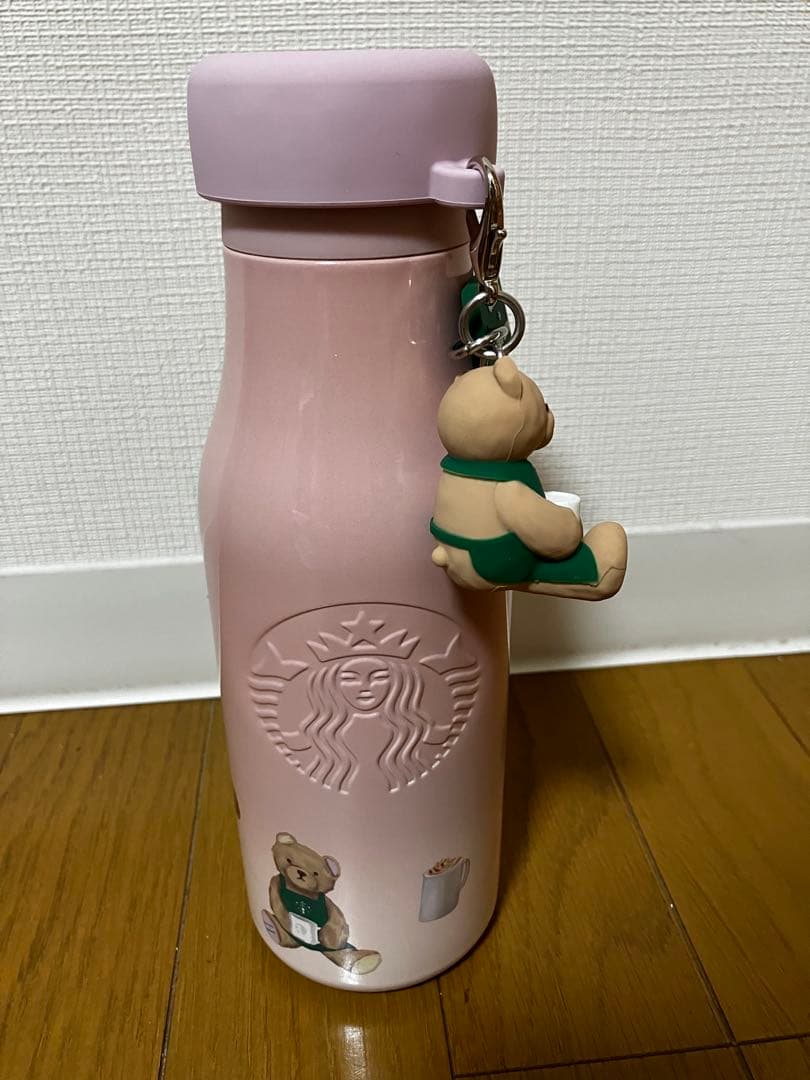 ジェラピケ スタバ リッドカバーベアチャーム付きステンレスボトル ソフトピンク