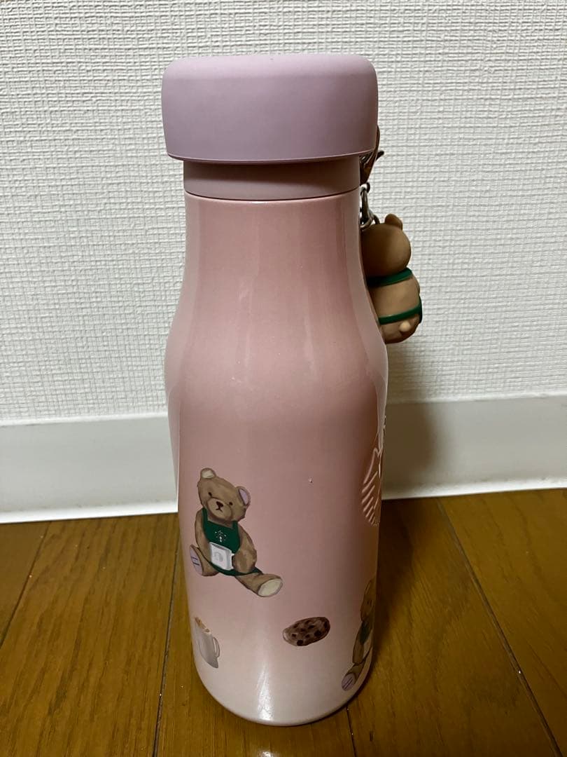 ジェラピケ スタバ リッドカバーベアチャーム付きステンレスボトル ソフトピンク