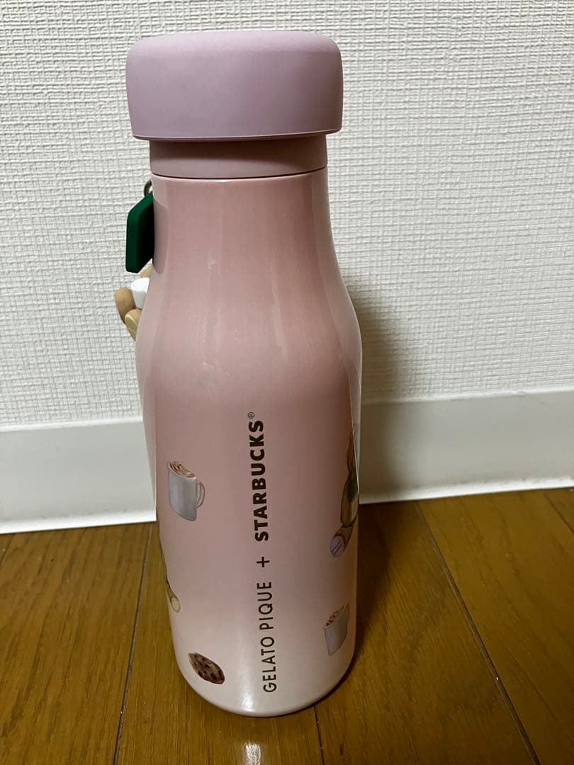ジェラピケ スタバ リッドカバーベアチャーム付きステンレスボトル ソフトピンク