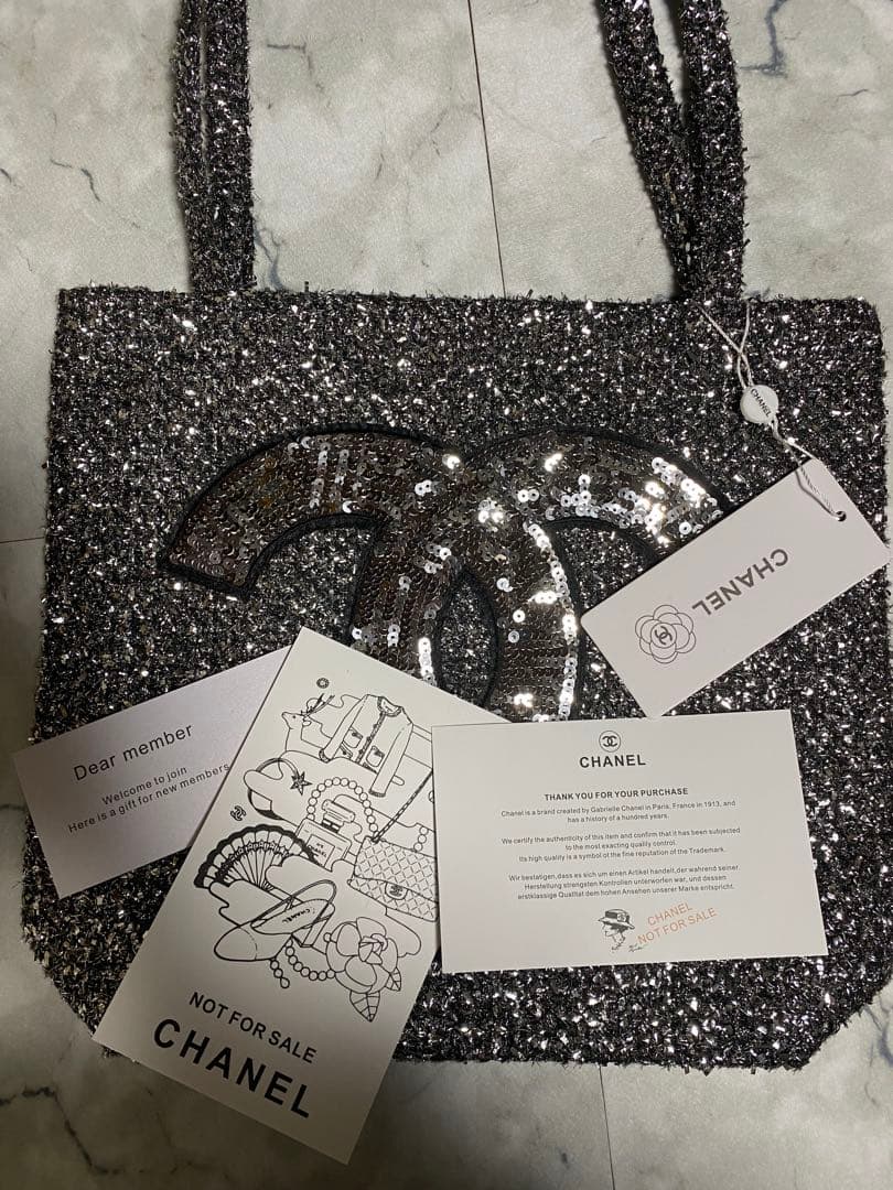 CHANELシャネル ココマークツイードスパンコールトートバッグ ノベルティ