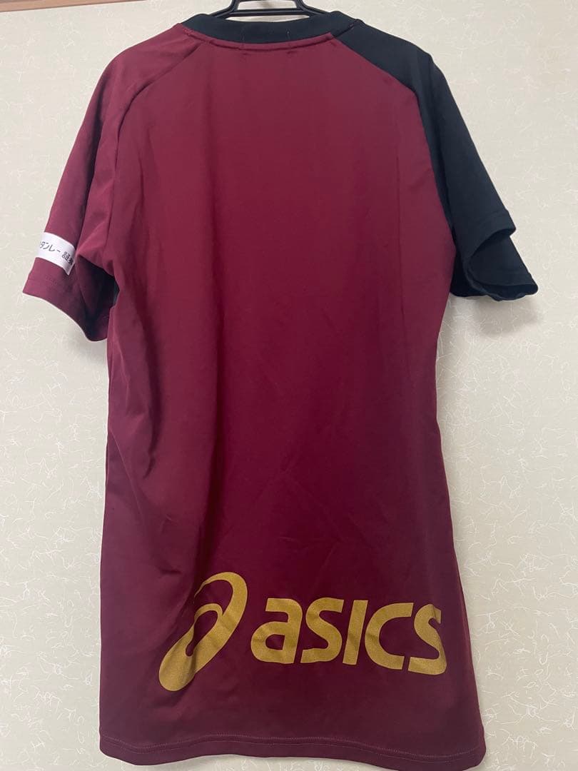 ASICS サッカーシャツ 赤黒 スポンサー付き