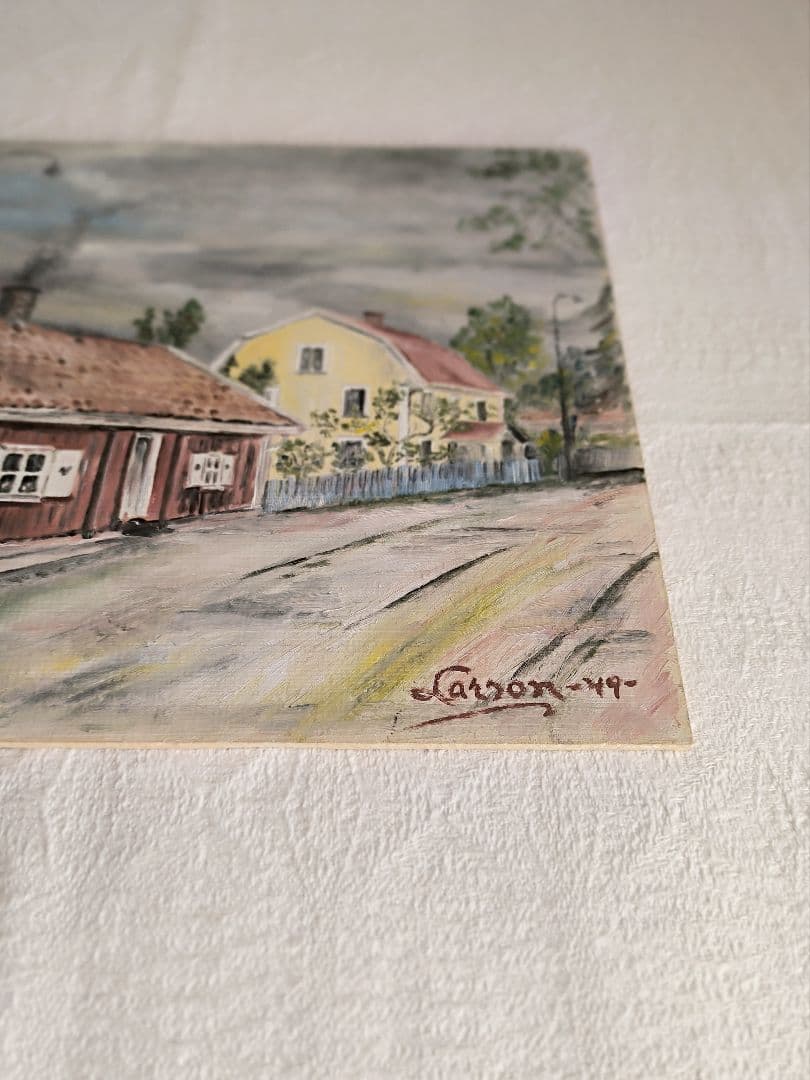 * vintage picture ❀ スウェーデンの街並み 風景画 油絵