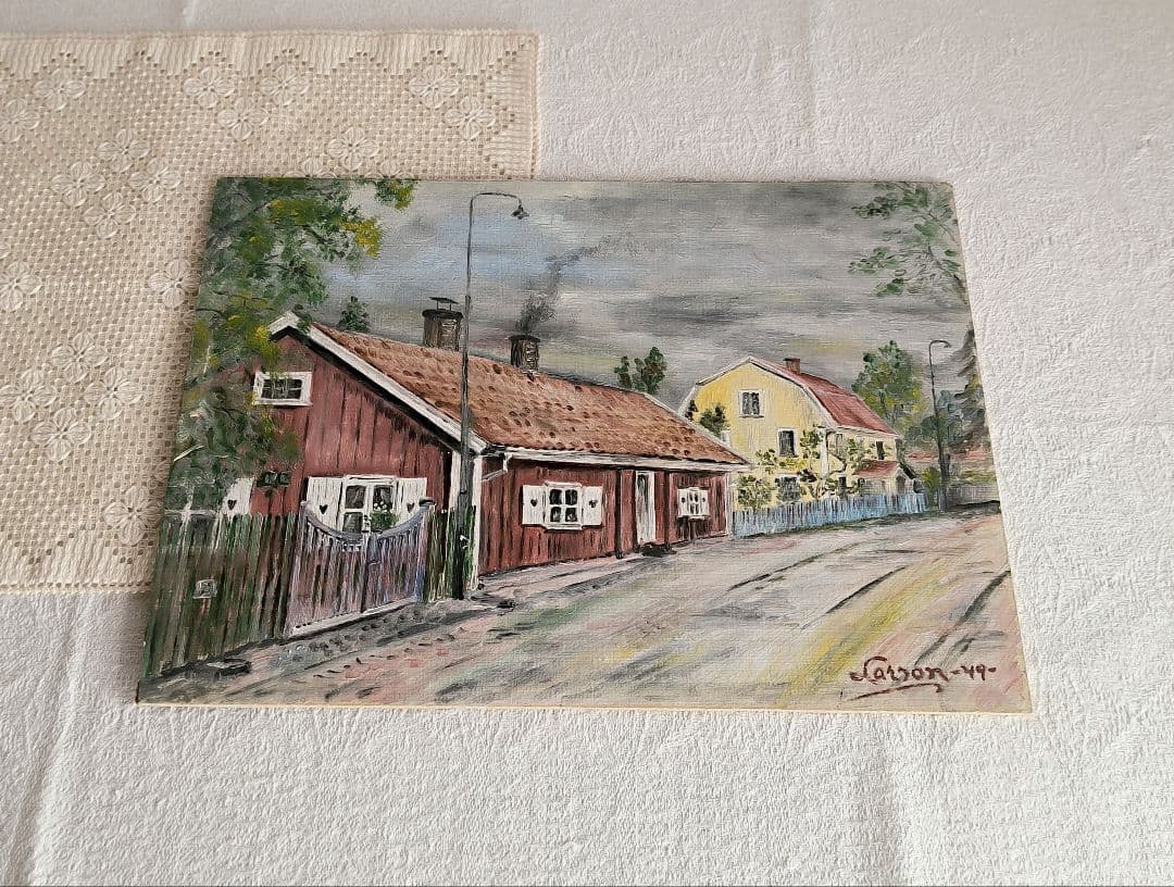 * vintage picture ❀ スウェーデンの街並み 風景画 油絵