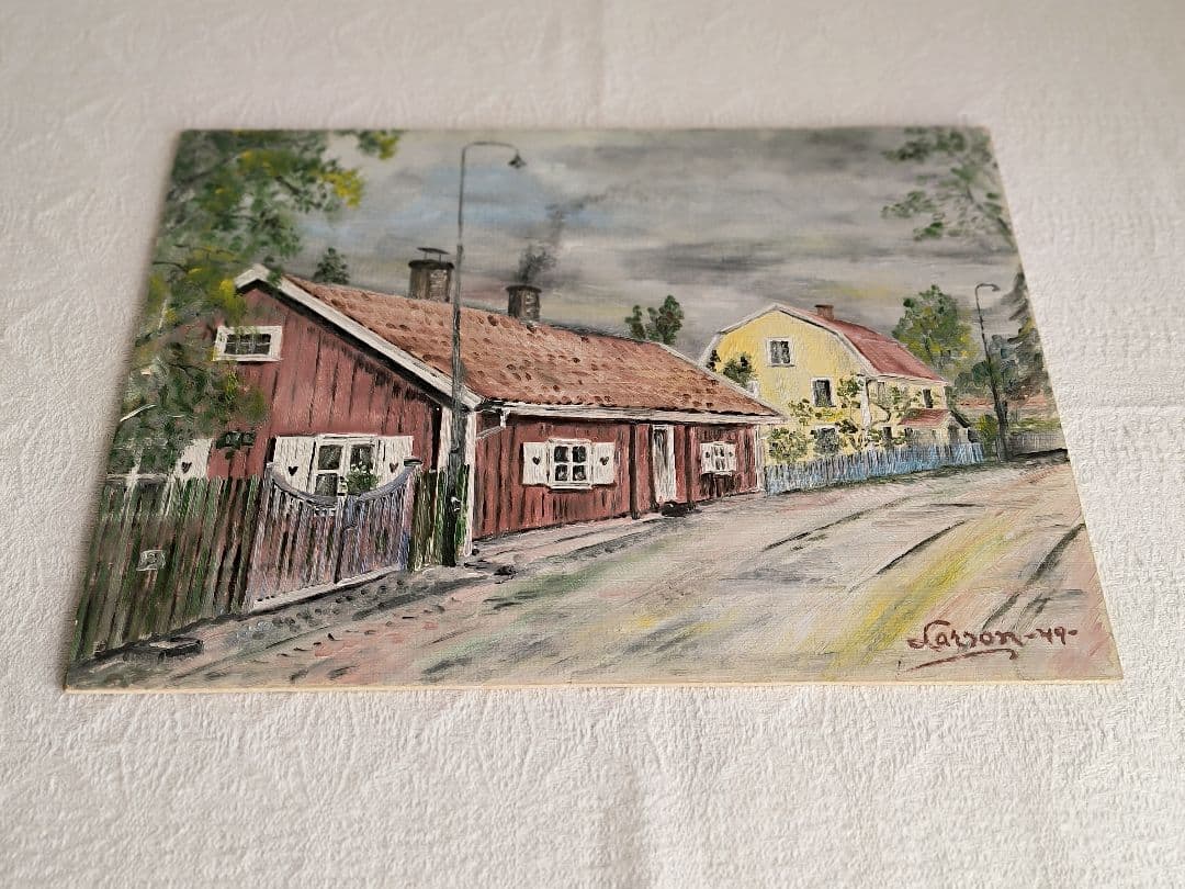 * vintage picture ❀ スウェーデンの街並み 風景画 油絵