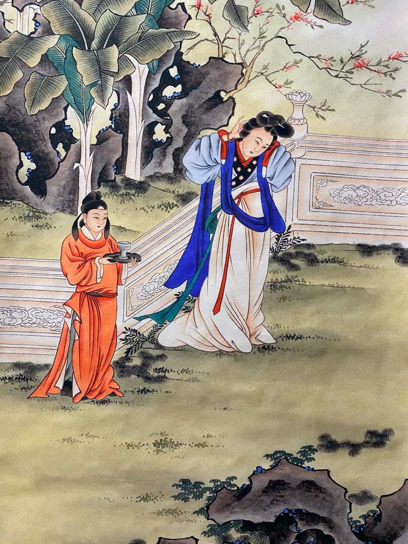 改琦 簪花仕女 中国画 掛け軸 水墨画 和室 玄関 茶室 壁掛け 美術品