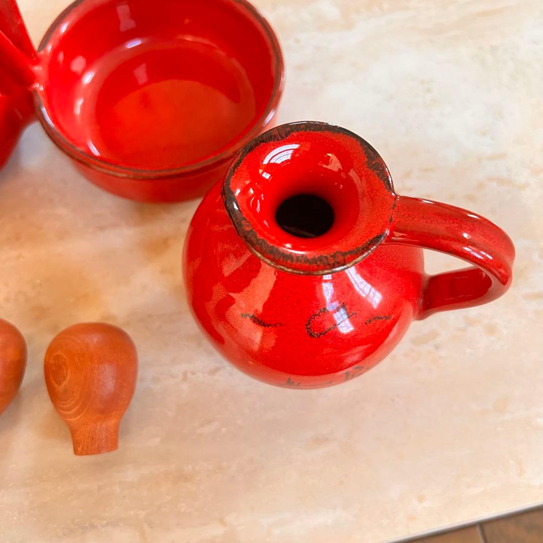 新品　Mamma Ro Italy Red 赤い陶器の調味料ボット 2個セット