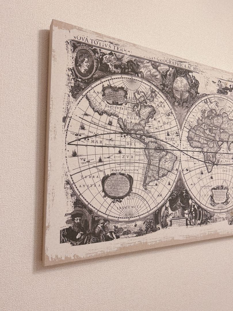 アンティーク古地図絵画ファブリックパネル 大判