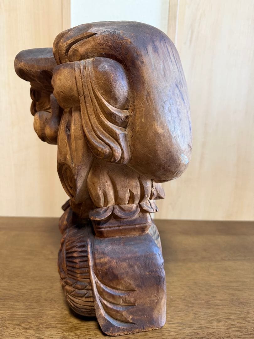 左直身 作 木彫 大黒天像 繊細彫刻 一刀彫 七福神　縁起物 骨董 稀少