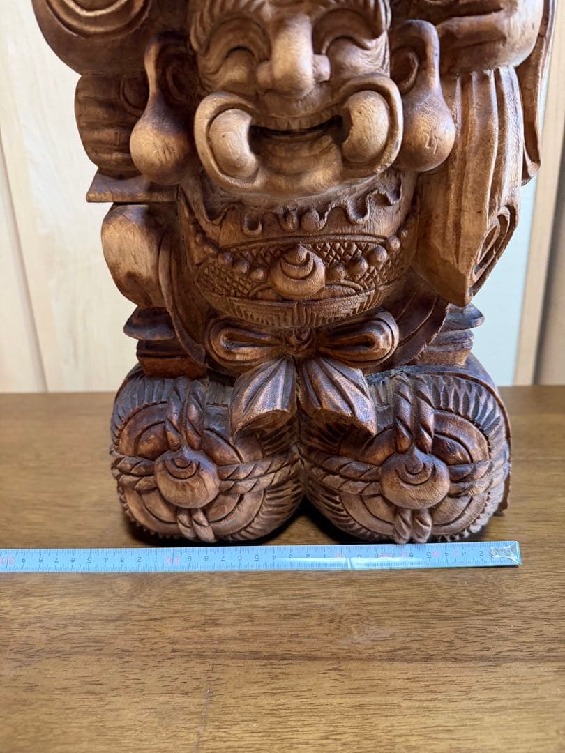 左直身 作 木彫 大黒天像 繊細彫刻 一刀彫 七福神　縁起物 骨董 稀少