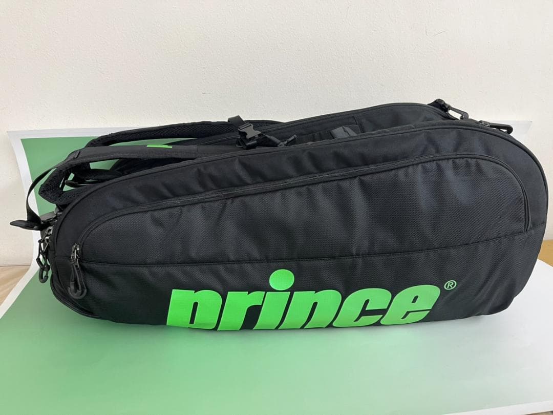 prince バドミントンバッグ TT502　黒/緑　ラケットバッグ6本入