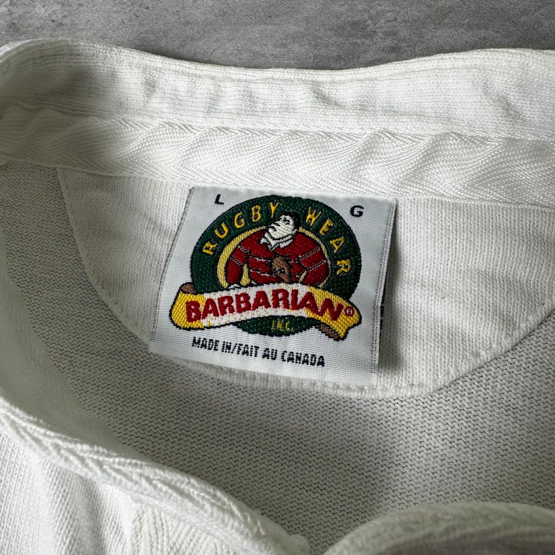 カナダ製 BARBARIAN バーバリアン バンドカラー ラガーシャツ L 白