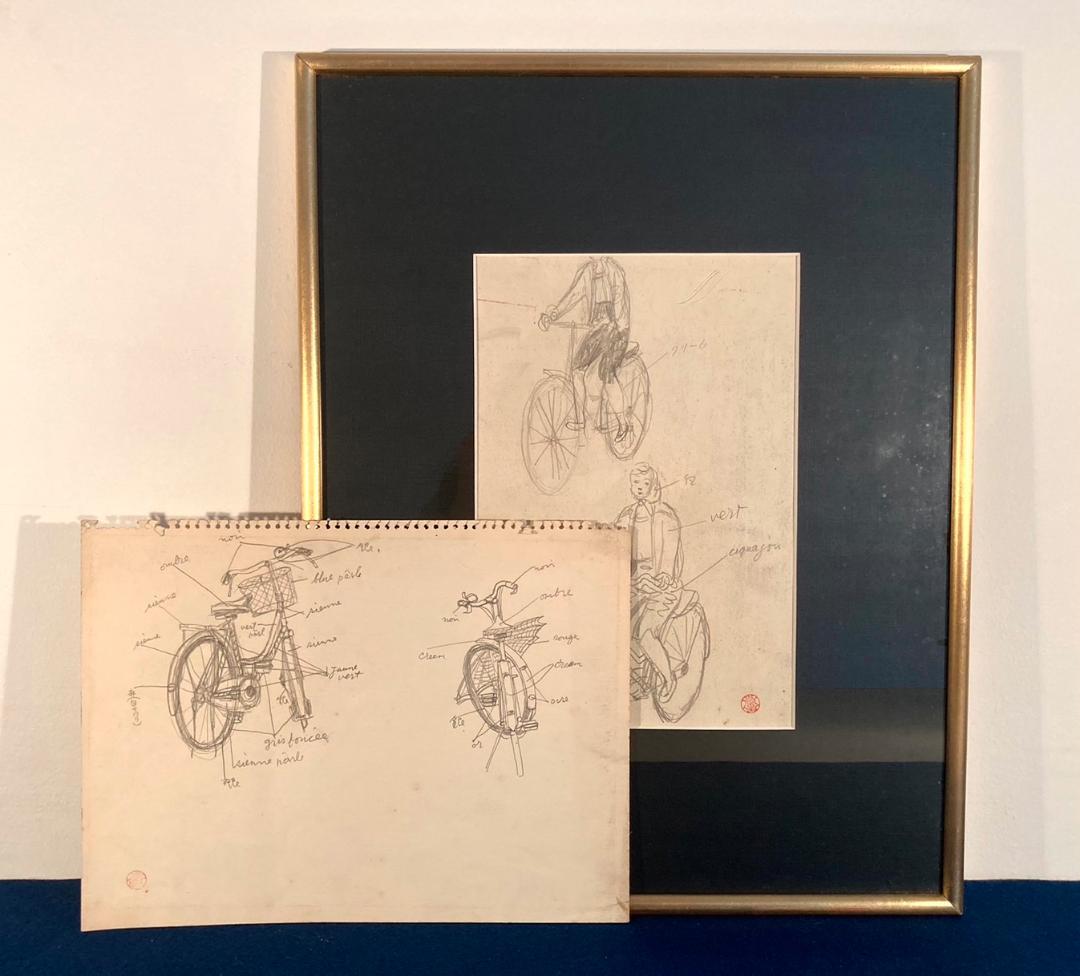 ◆２点まとめて◆高畠達四郎【城／油彩画】【自転車／素描 鉛筆画】額装