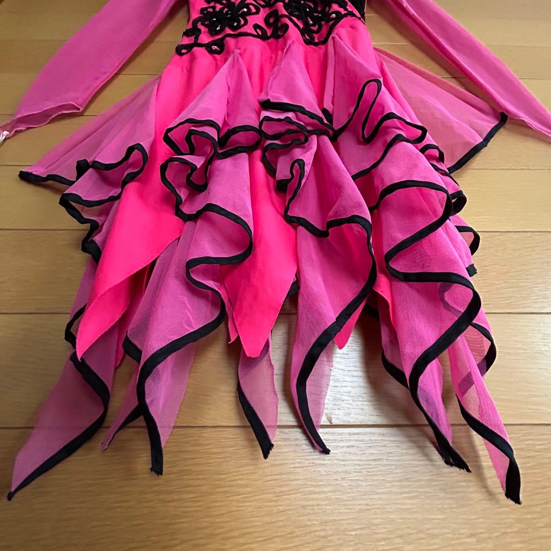 レイリーナ イチオク 社交ダンス ラテンドレス フラメンコ衣装 ピンク×黒 F