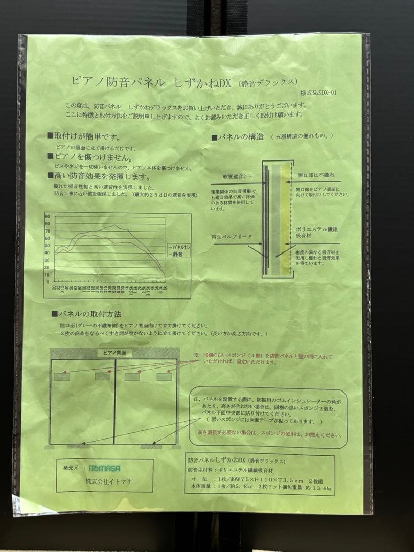 【美品】イトマサ　防音パネル しずかねDX(静音デラックス) 2枚
