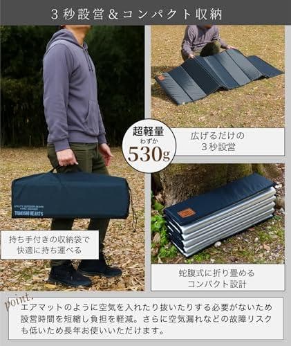 凸凹加工じゃないフラットな断熱キャンプマット 極厚２㎝ 530g ３秒設営 折A