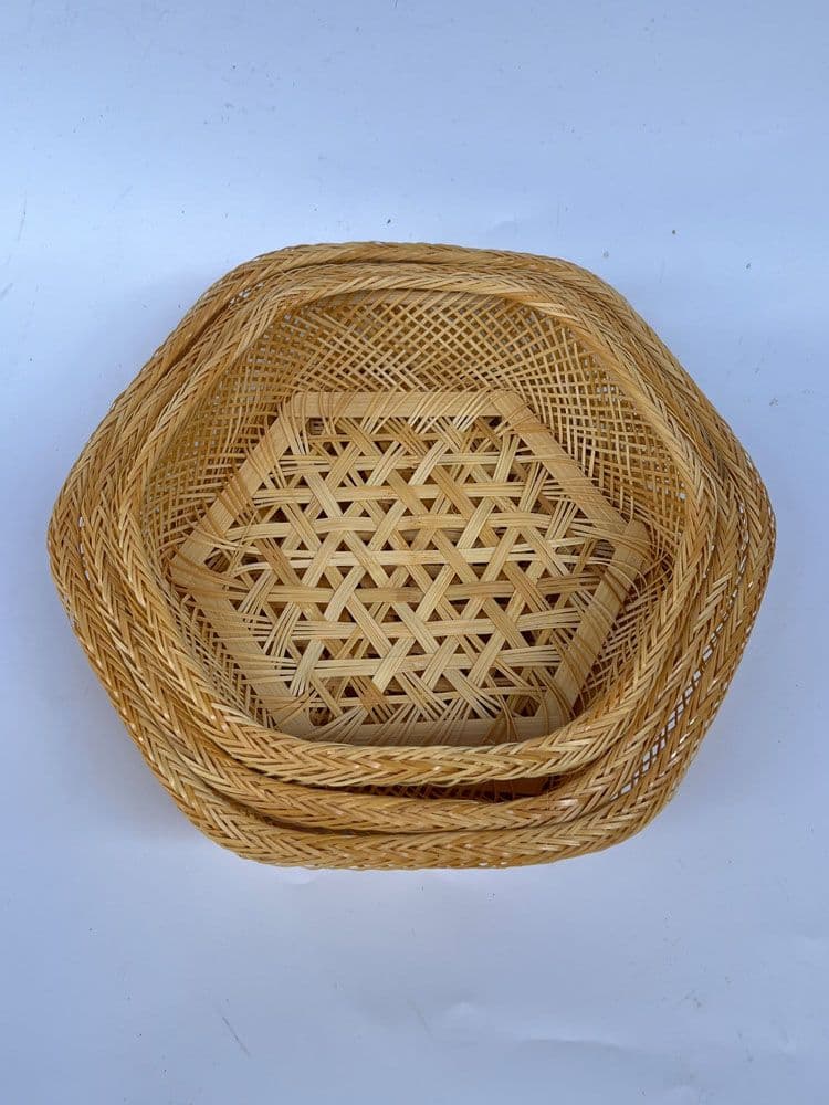 3点竹細工 果物皿 菓子入れ 小物入 水切り皿  手作工芸品 フルーツバスケット