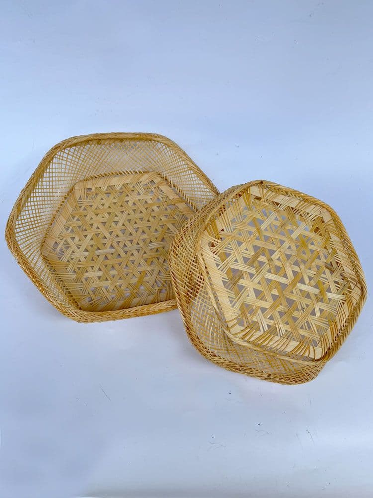 3点竹細工 果物皿 菓子入れ 小物入 水切り皿  手作工芸品 フルーツバスケット