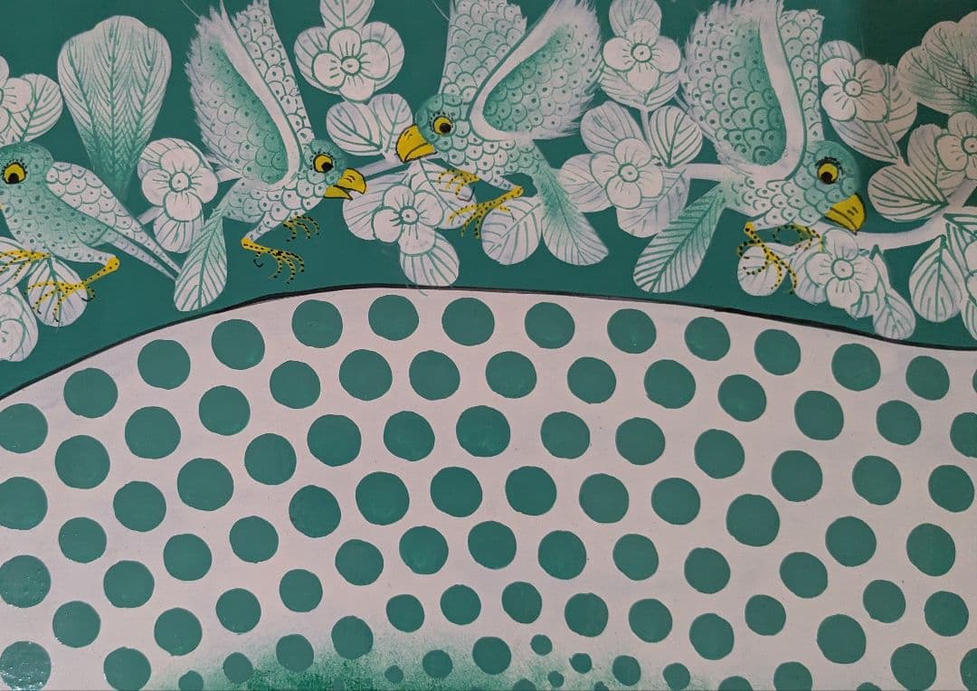 ●アフリカの絵画、ティンガティンガ、チーターの親子、グリーン、58×80cm