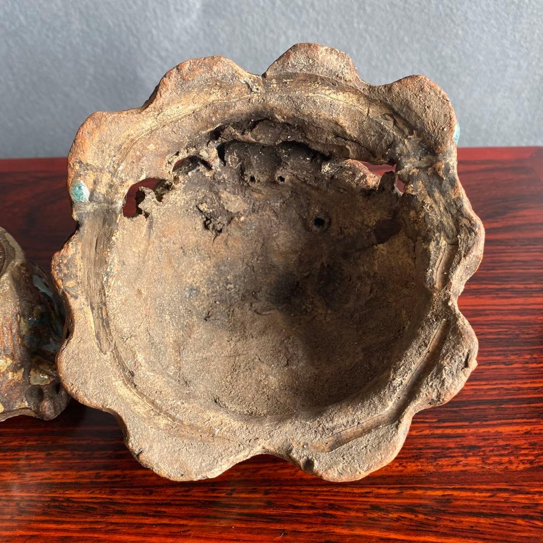 伊賀焼　獅子頭香爐　江戸時代後期　香炉　置物　床飾り
