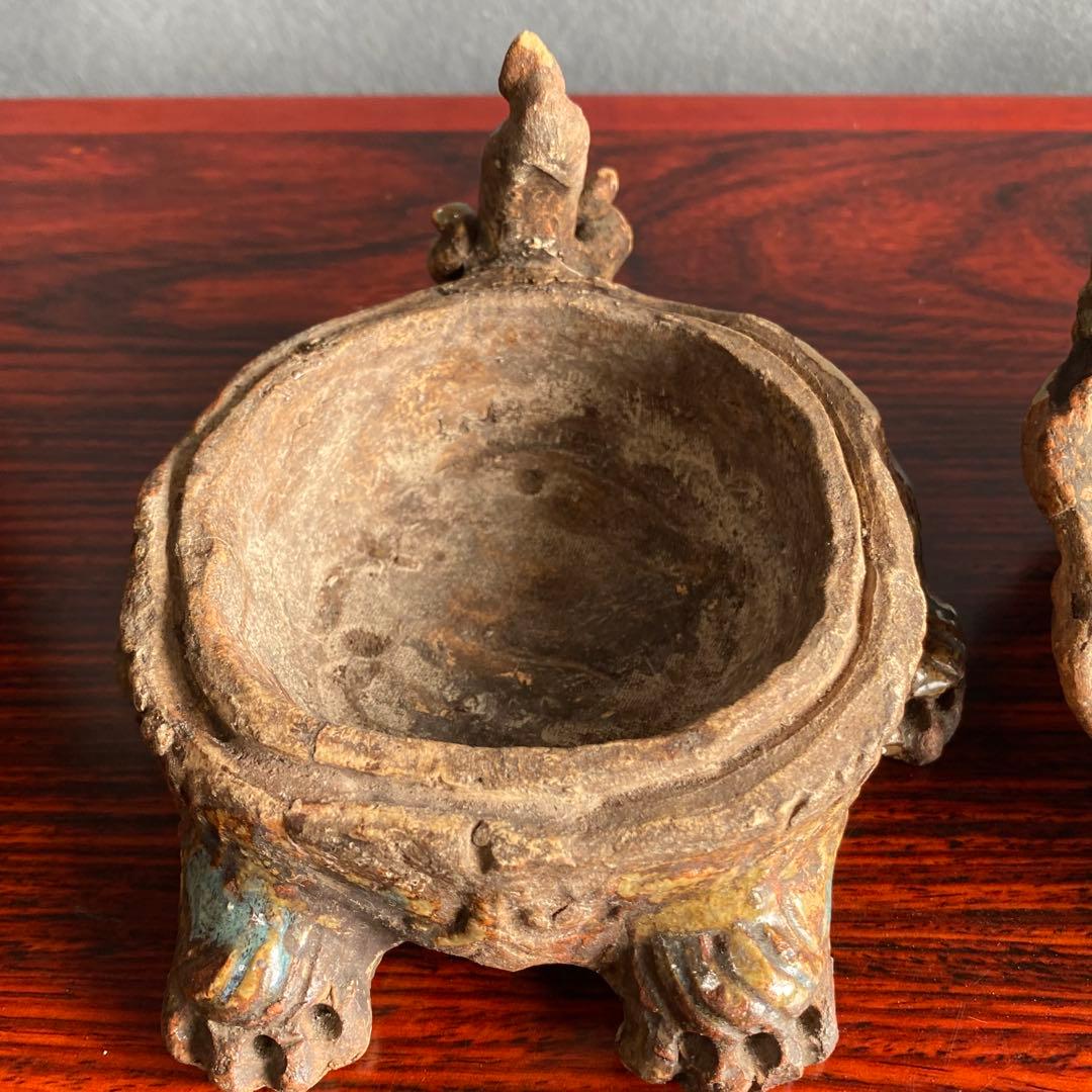伊賀焼　獅子頭香爐　江戸時代後期　香炉　置物　床飾り