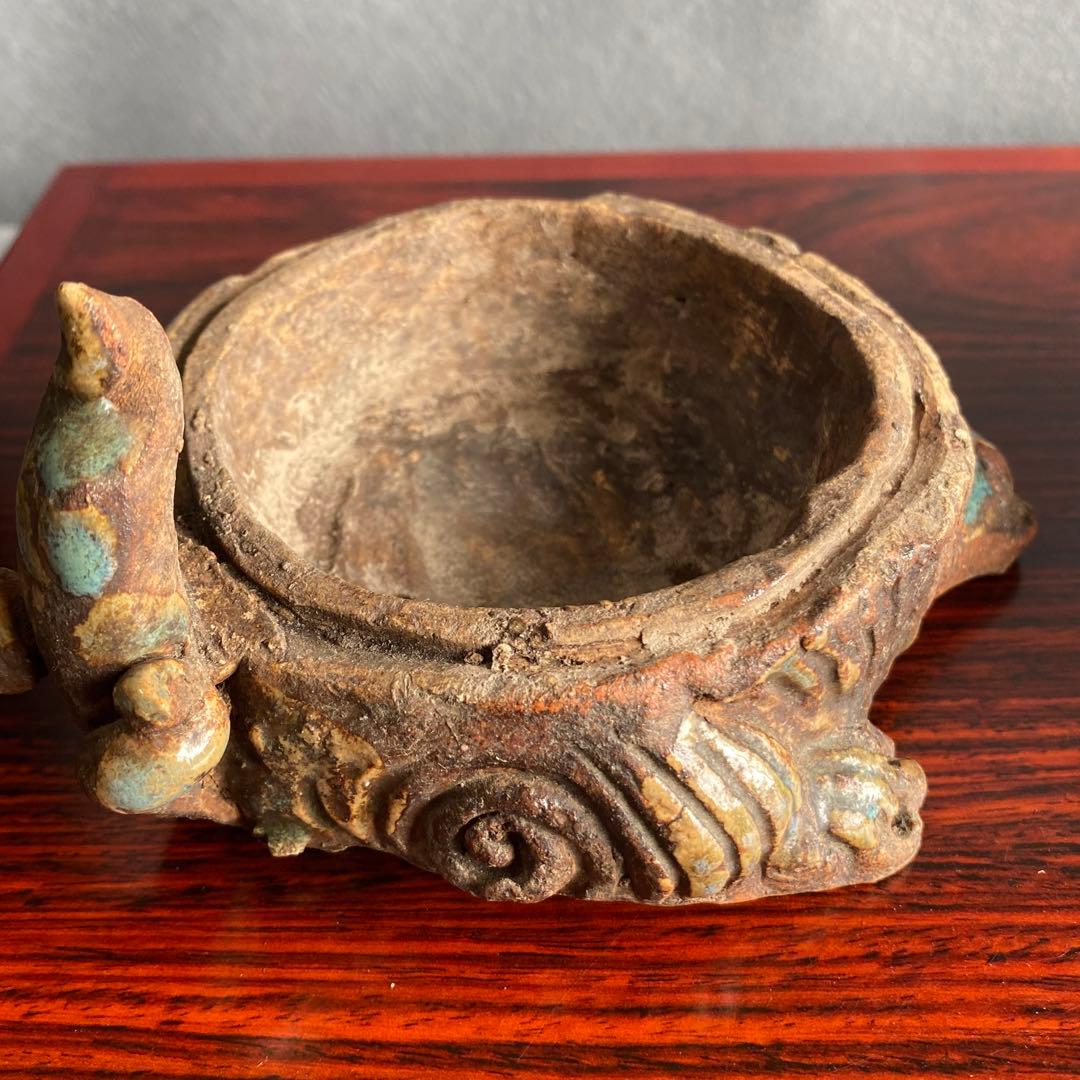 伊賀焼　獅子頭香爐　江戸時代後期　香炉　置物　床飾り