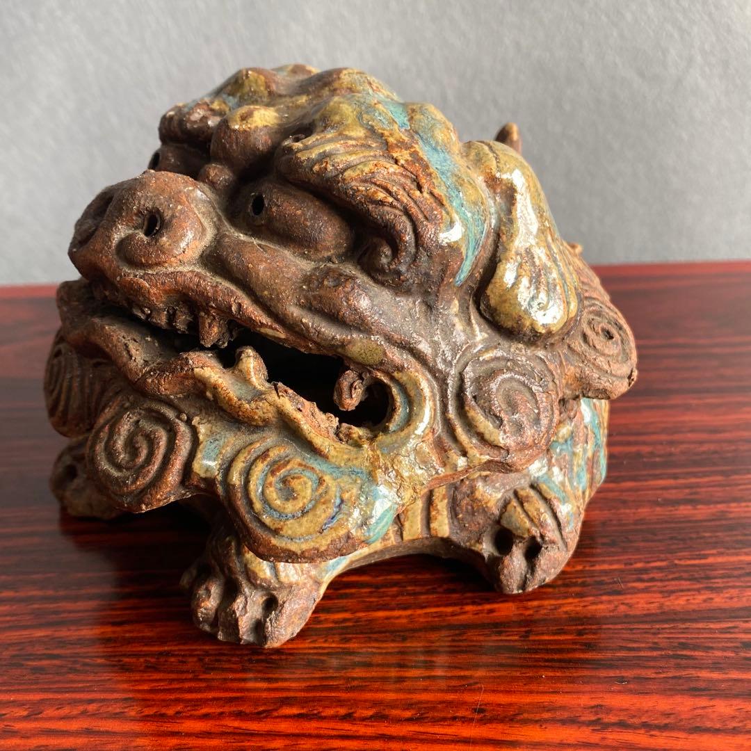 伊賀焼　獅子頭香爐　江戸時代後期　香炉　置物　床飾り