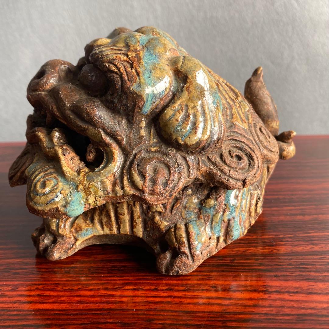 伊賀焼　獅子頭香爐　江戸時代後期　香炉　置物　床飾り