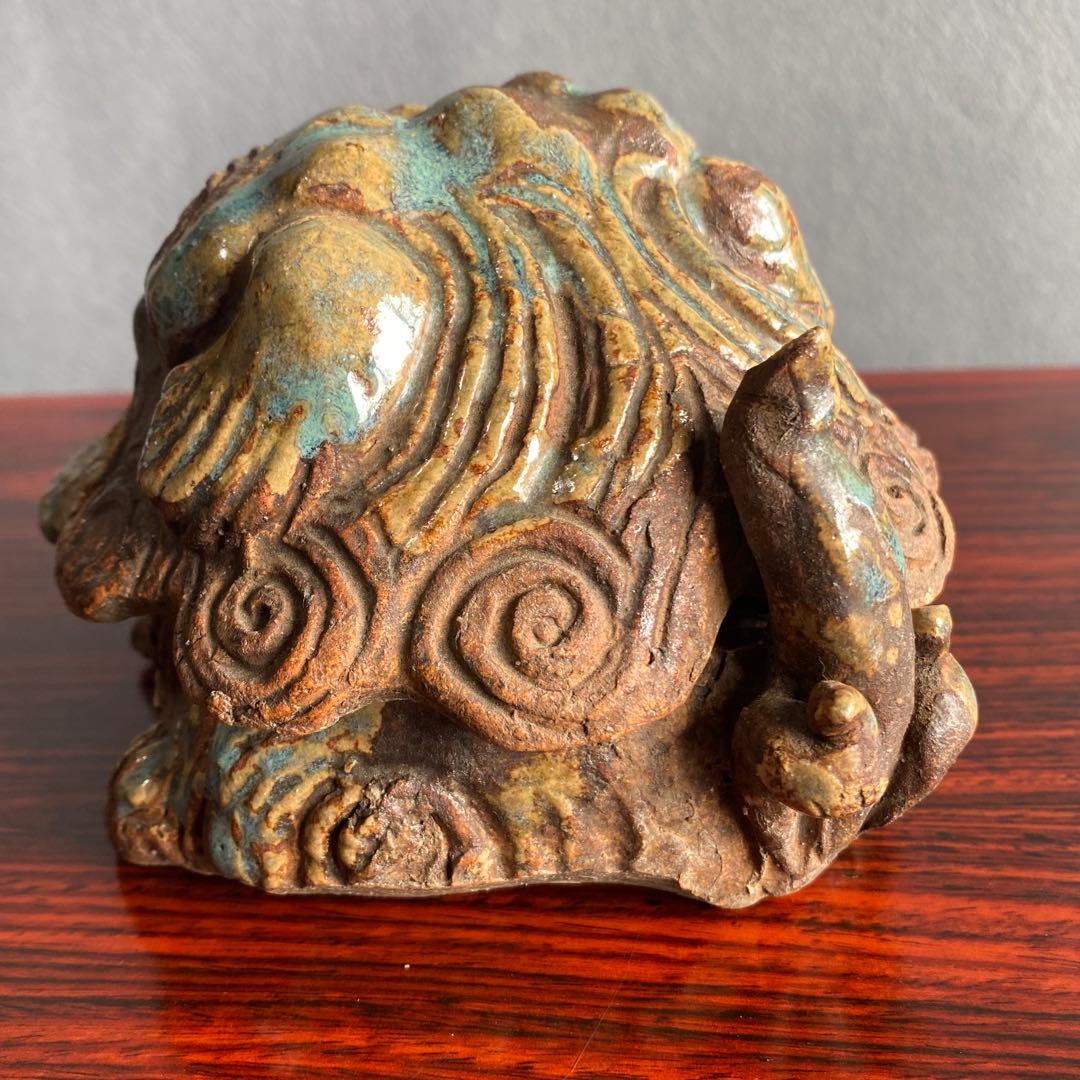 伊賀焼　獅子頭香爐　江戸時代後期　香炉　置物　床飾り