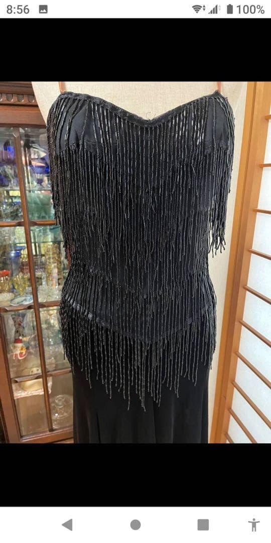 社交ダンス用フリンジブラックドレス L