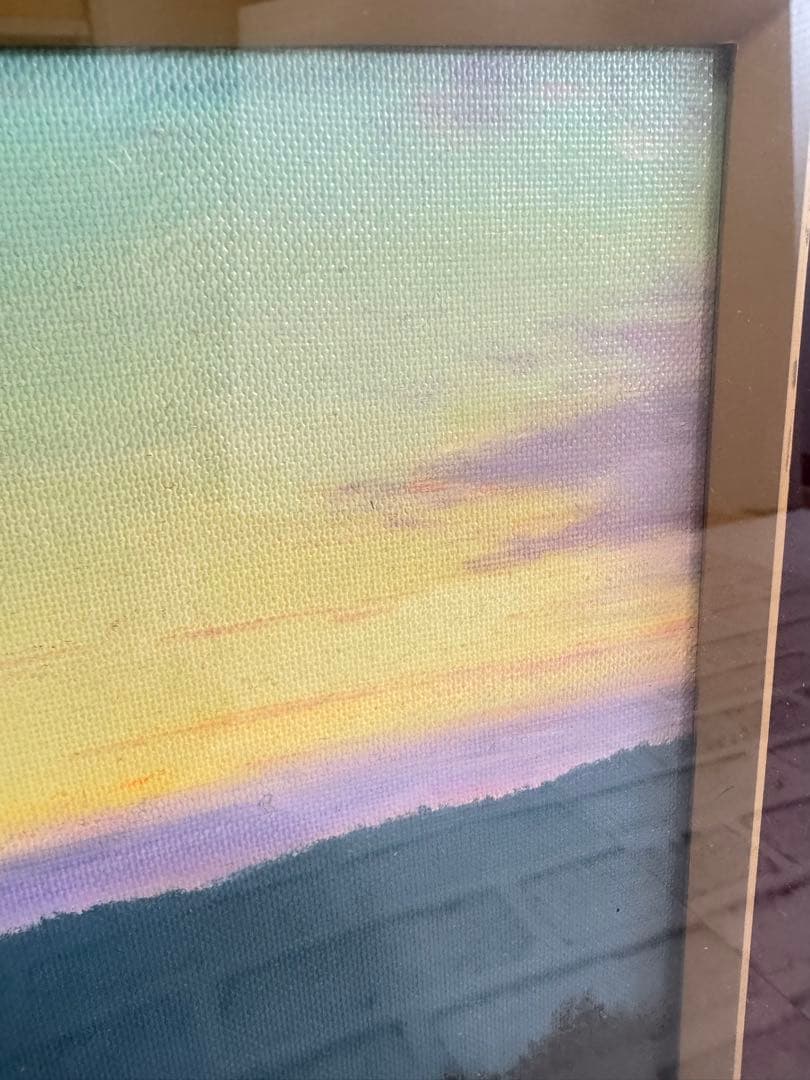 Y415 額装絵画 油彩画 風景画 朝焼け 夕焼け 薬師寺 サインあり