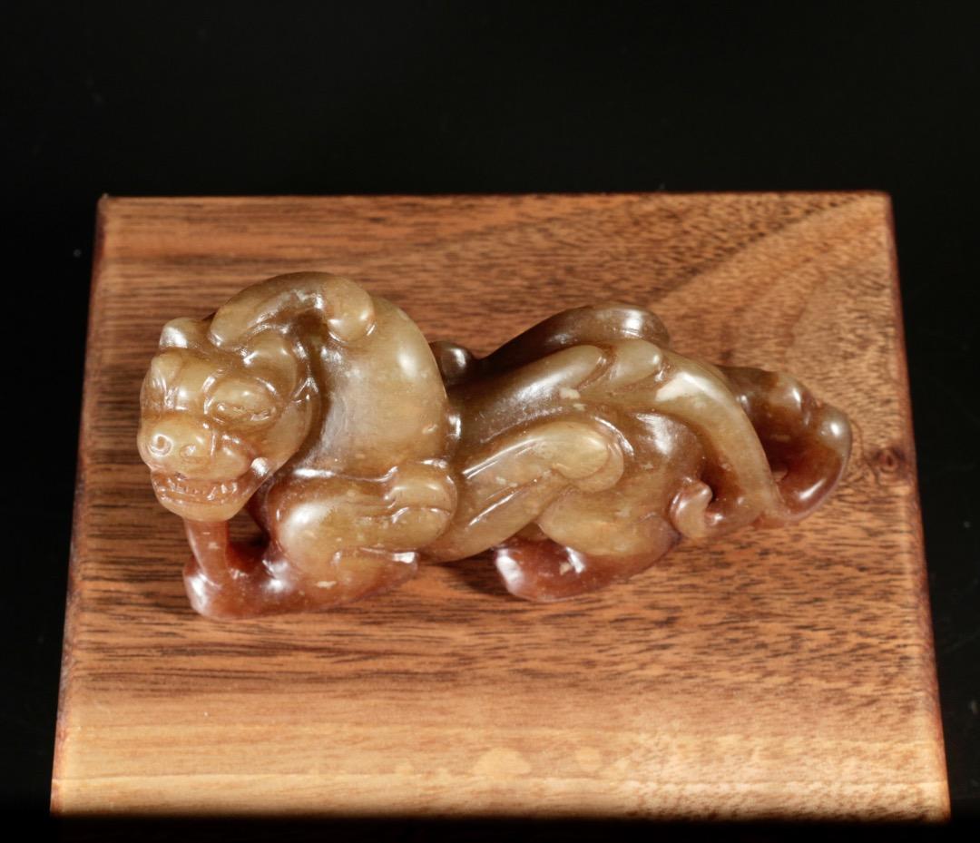 中古 和田玉 辟邪彫刻 瑞獣手把件 中国古玩 玉器細工 飾り玉 CL0099