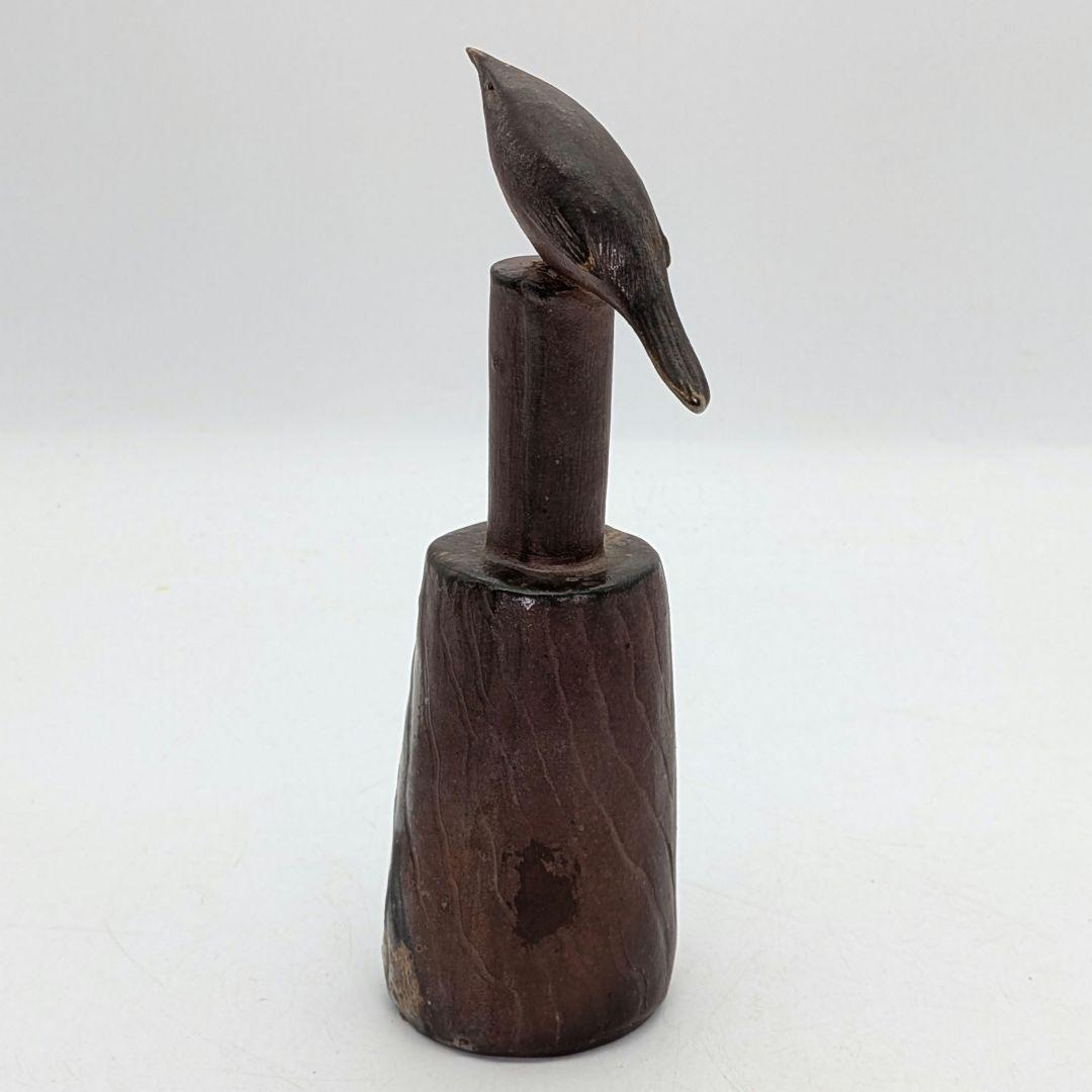 藤原陶臣 備前焼 鶯置物 合箱合布 ウグイス 鳥 トリ bird 細工物 在銘