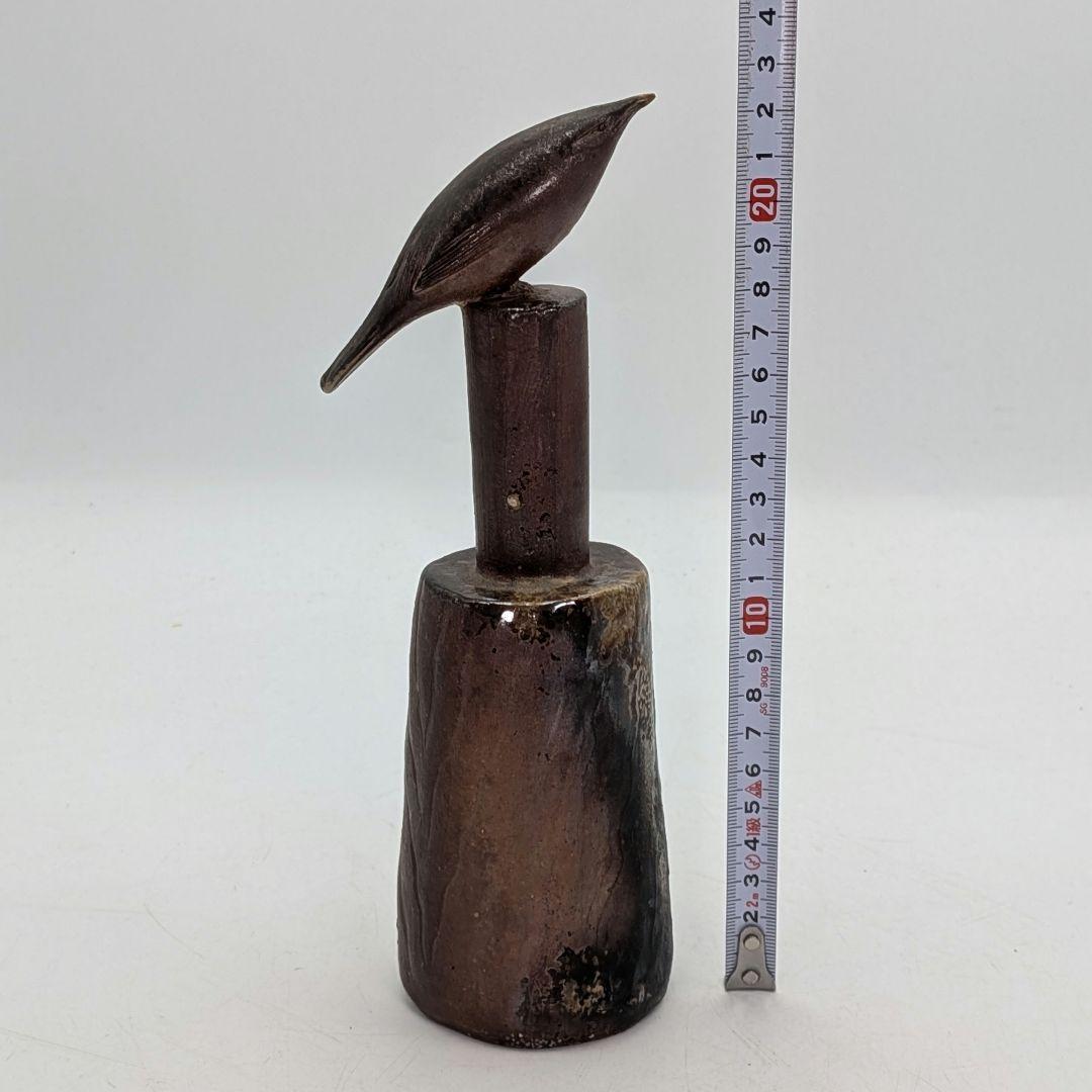 藤原陶臣 備前焼 鶯置物 合箱合布 ウグイス 鳥 トリ bird 細工物 在銘