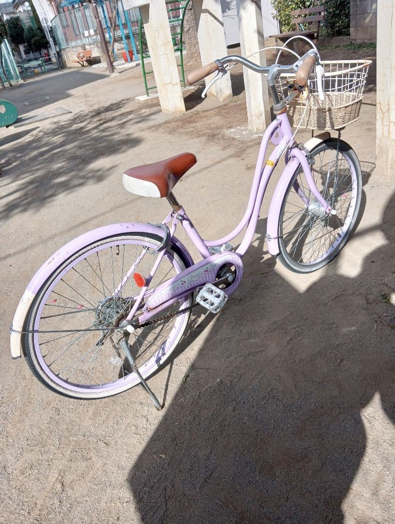 【引取希望】東京北区 22インチ 子供用自転車 パープル 前カゴ付き