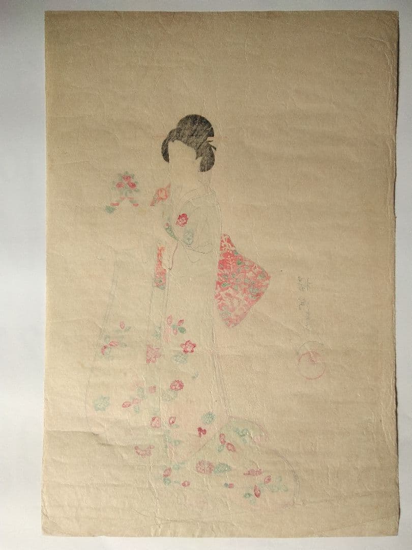 浮世絵　「徳川時代　貴婦人の図　金魚」楊洲周延　３枚続