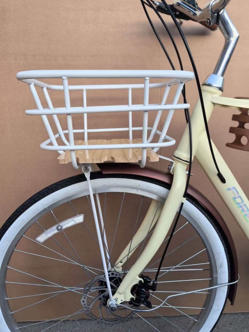 シティサイクル クリーム色 前面バスケット付き