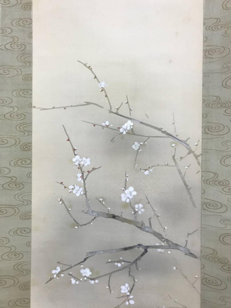 【真作】三宅凰白/白梅小禽図/花鳥図/梅花図/掛軸☆宝船☆AD-557