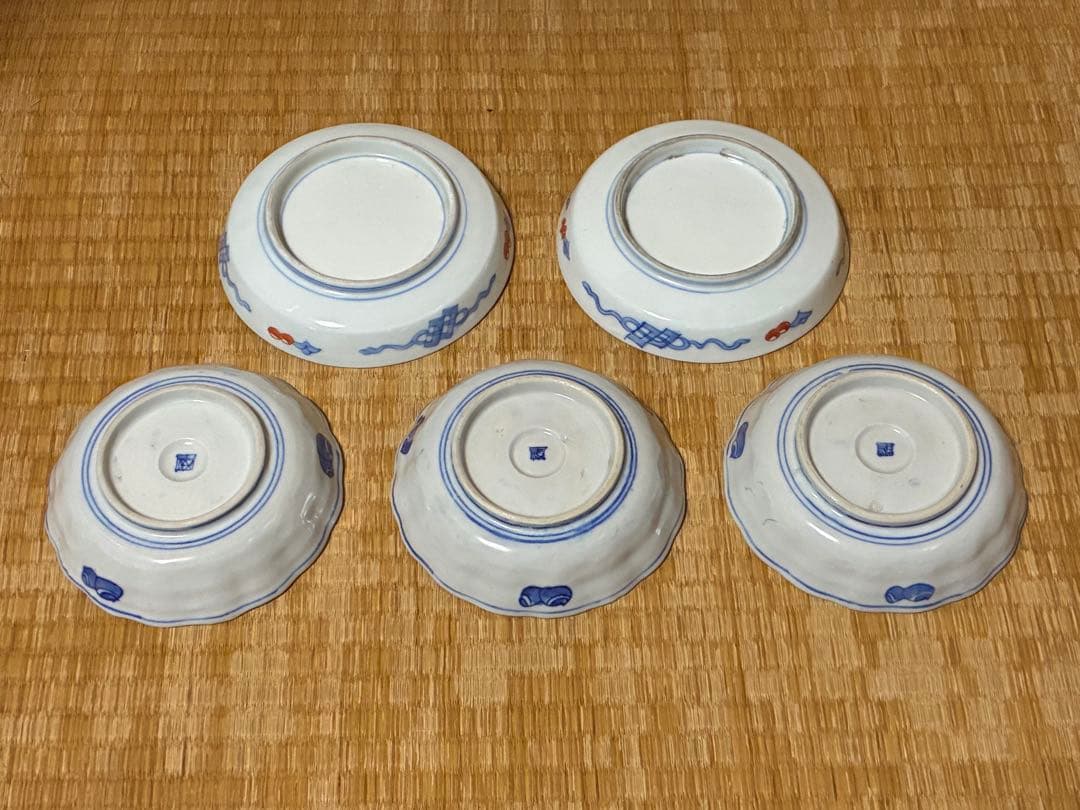 古伊万里 伊万里 色絵 金彩 膾皿 丸皿 五枚 まとめて 時代物