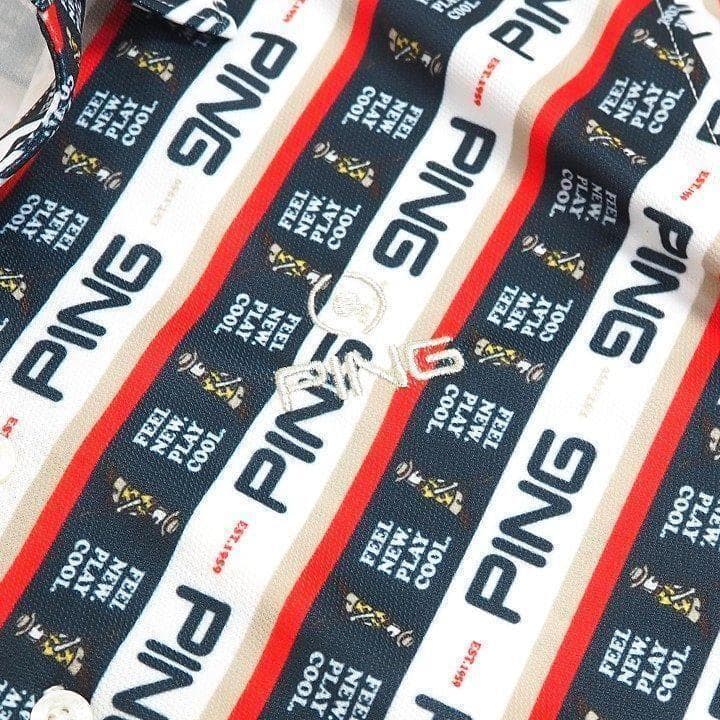 新品 ピン ゴルフ 総柄ロゴ 半袖 ポロシャツ 通気性 吸水速乾性 レッド L