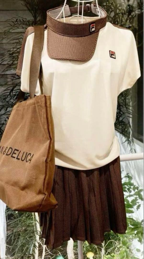 No.740 FILA オフホワイト×キャメルチェックのゲームシャツ☆XL☆