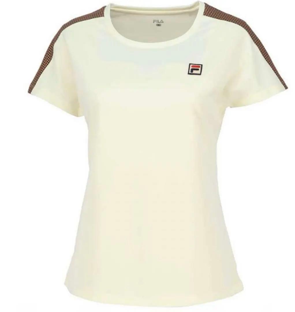 No.740 FILA オフホワイト×キャメルチェックのゲームシャツ☆XL☆