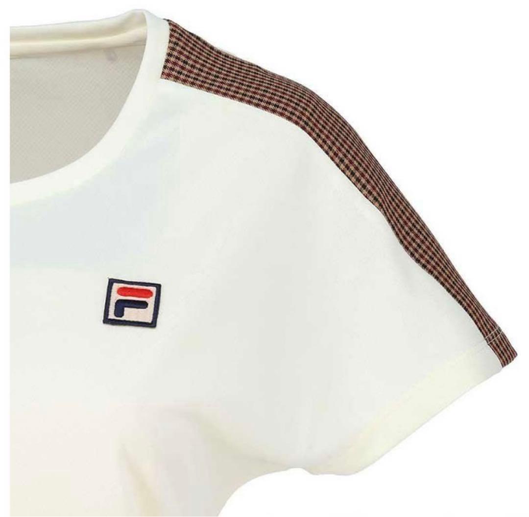 No.740 FILA オフホワイト×キャメルチェックのゲームシャツ☆XL☆