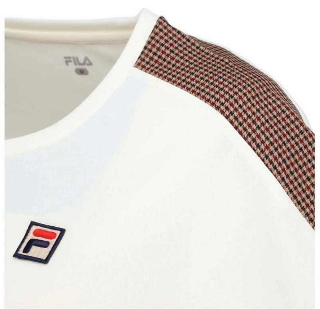 No.740 FILA オフホワイト×キャメルチェックのゲームシャツ☆XL☆
