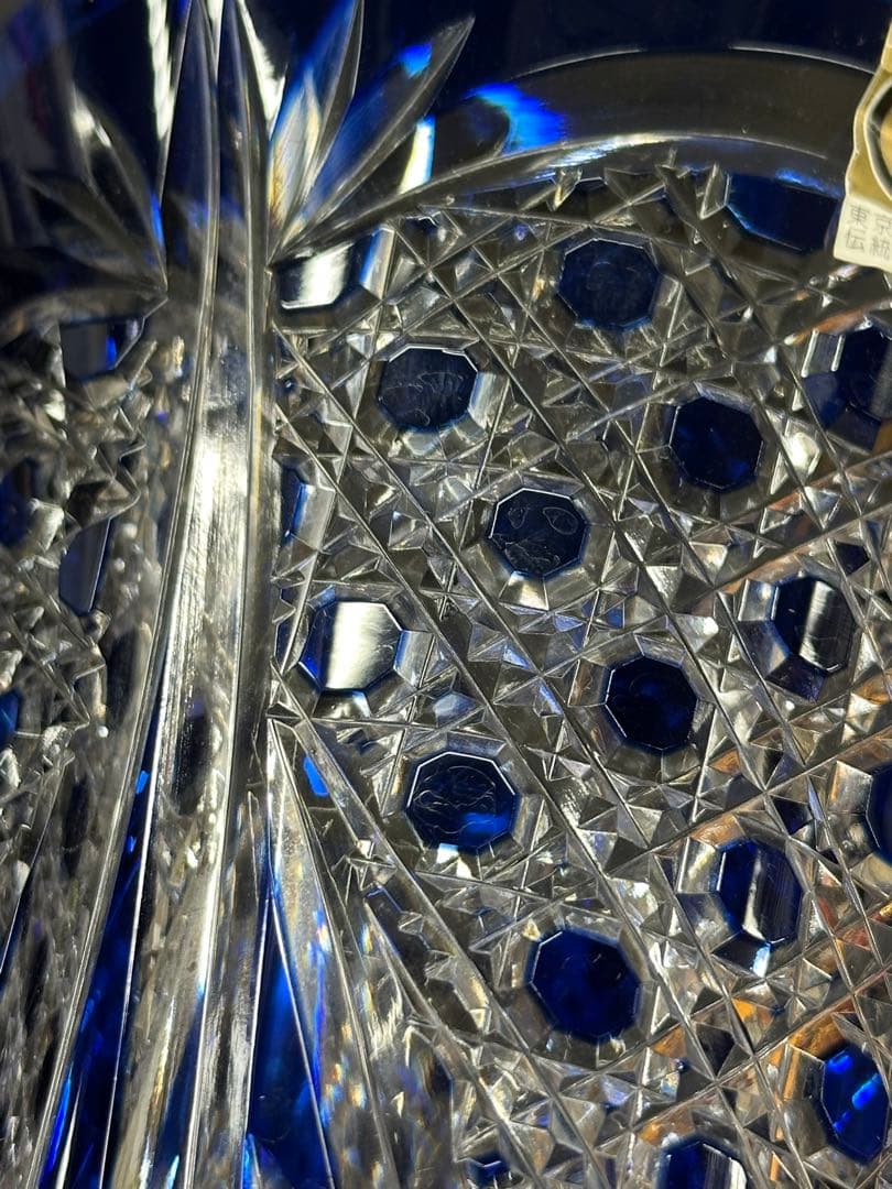 【使用美品】江戸切子　切子　花器　花瓶　壺　泰典　青　ブルー　20.5cm