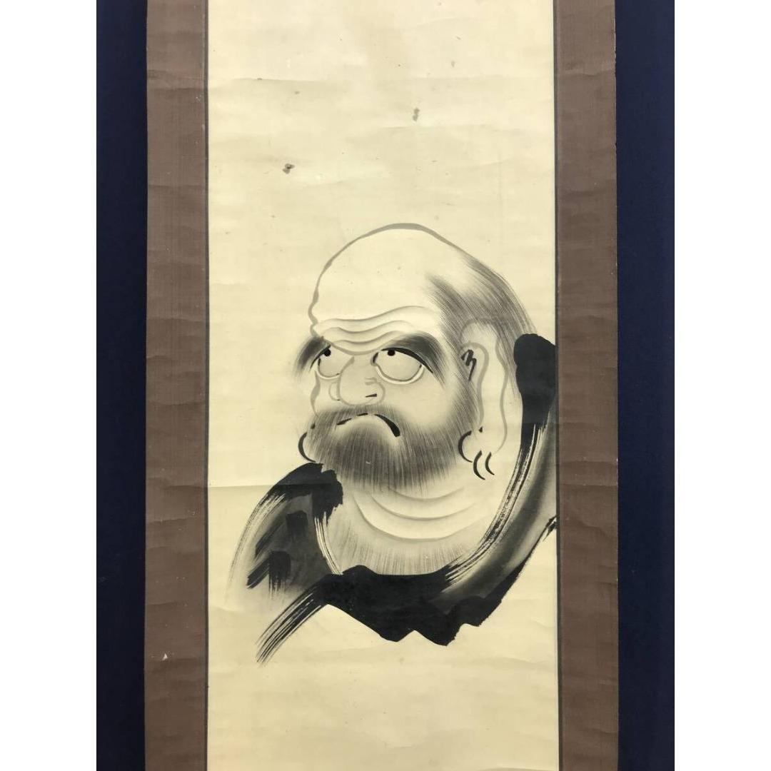 真作/越渓/因孝休覚和尚/達磨画賛/人物図/禅画/掛軸☆宝船☆AK-838