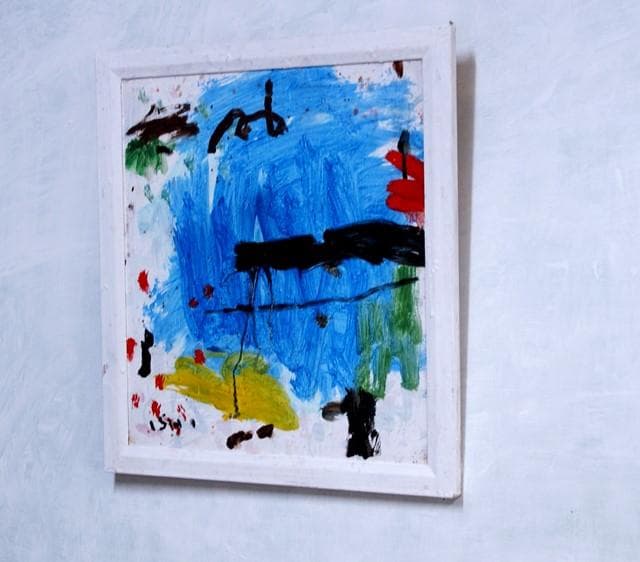 抽象画　現代アート　「彩-33」　色紙に油彩の抽象画、